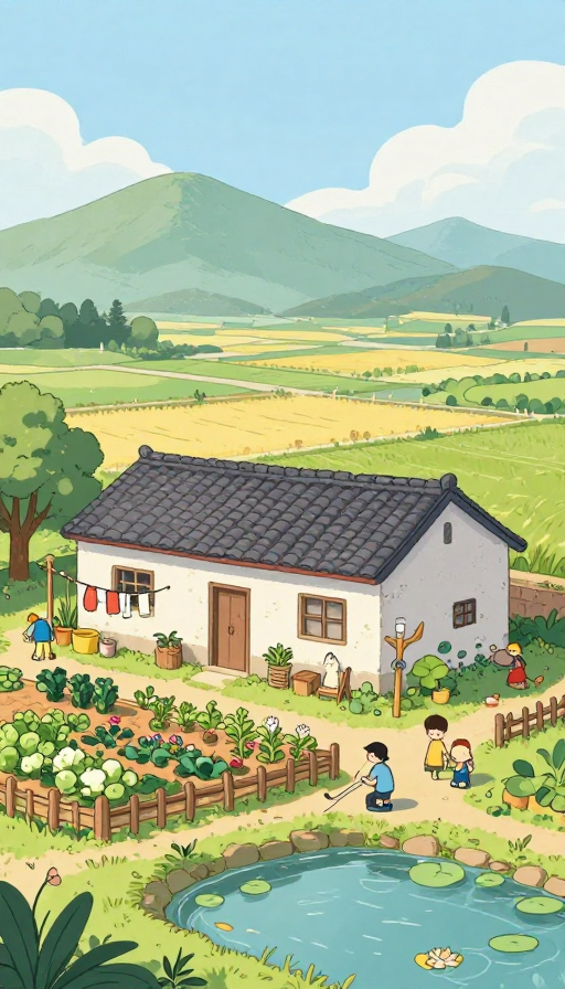 宁静的乡村田园风光插画