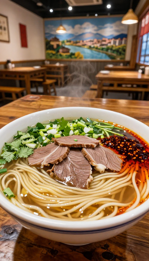 西北风情诱人的兰州牛肉面特写