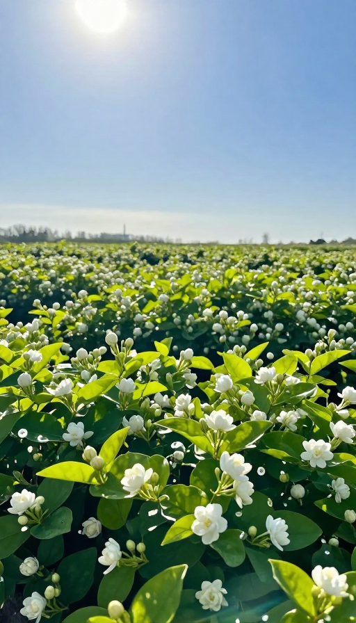 茉莉花海沐浴阳光丁达尔光影静谧美