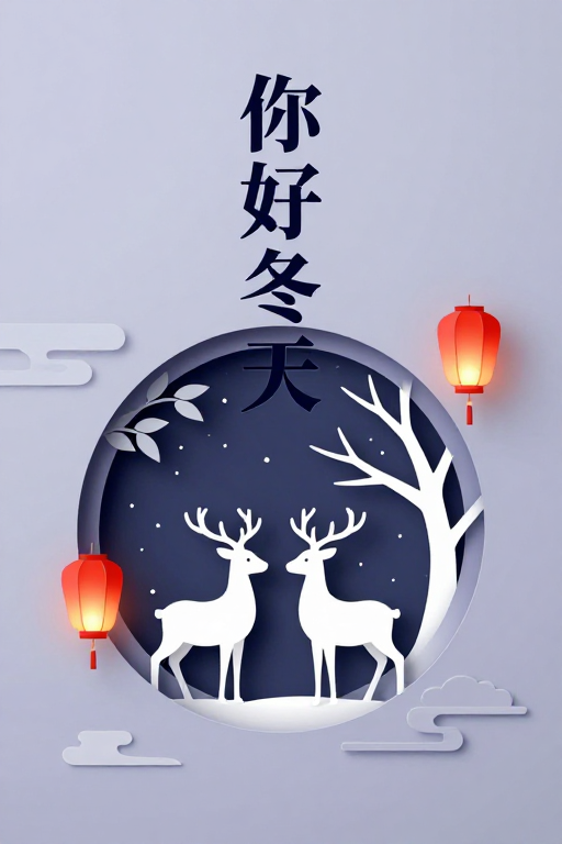 极简冬日剪影:你好冬天海报设计