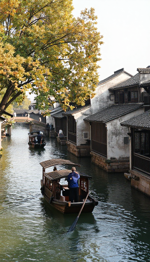 江南秋日静景:古桥流水与斑驳树影