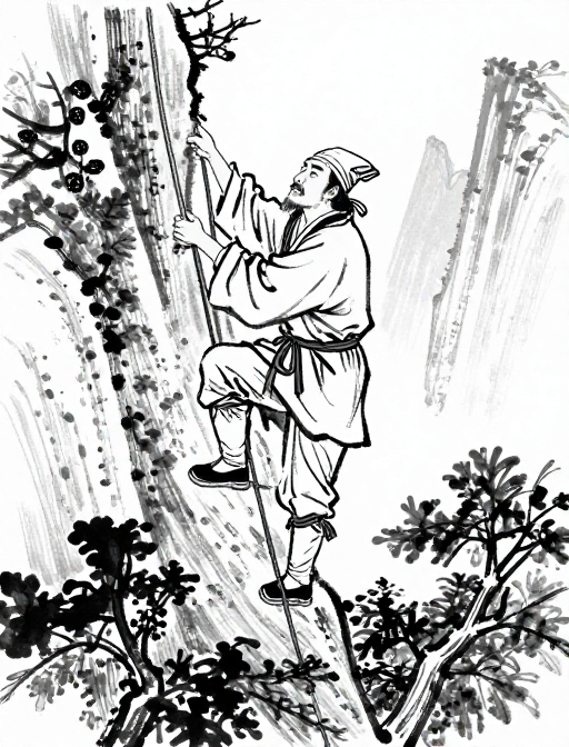 明代徐霞客登山速写：黑白手绘中的探险风采