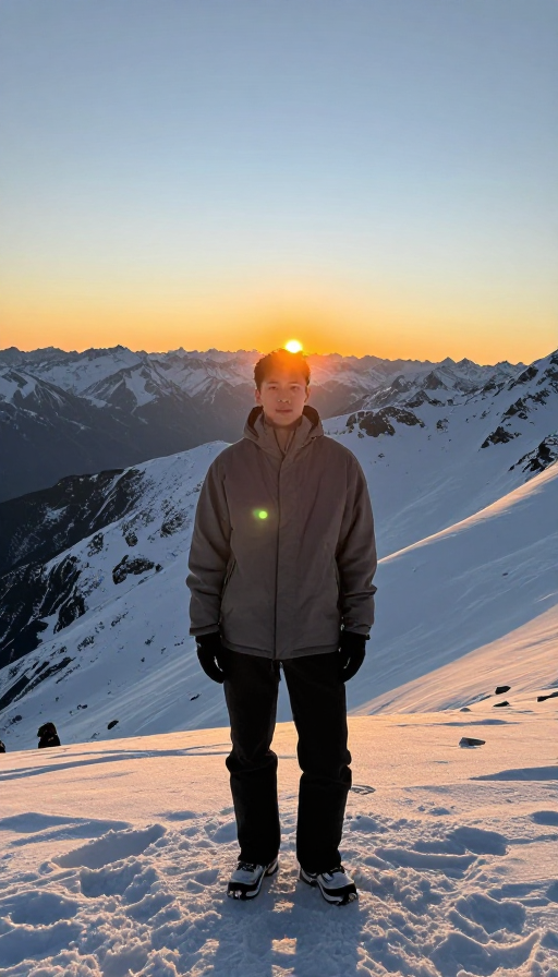 拉基雪山清晨邂逅,帅哥凝视日出