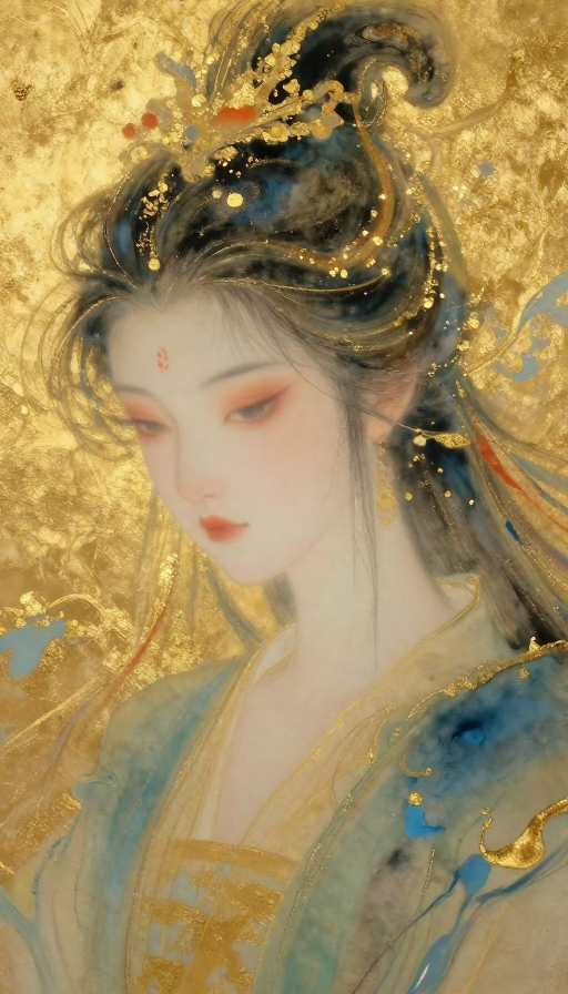 金箔岩彩绘·梦幻敖丙头像:东方风韵与细腻质感