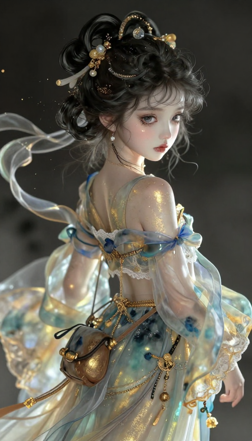 水墨国风少女侧颜：冷艳Q弹的绝美插画