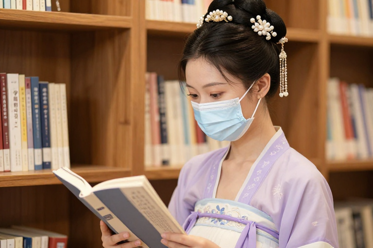 紫衣古韵:汉服女子书香静读