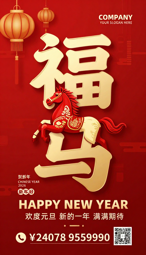 新春福马迎祥 红色喜庆2026贺岁海报