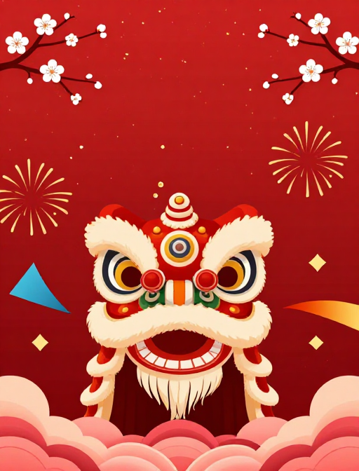 红狮迎福·春节庆典插画