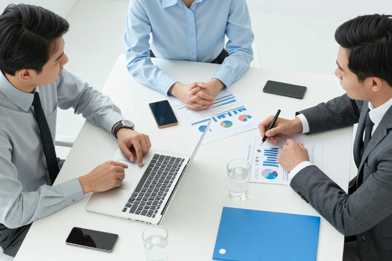 现代办公桌商务会议:高效数据分析与团队协作