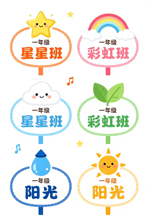 清新童趣一年级班级标识设计