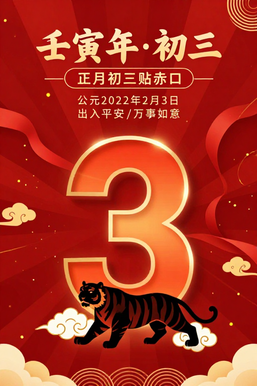 壬寅虎年正月初三喜庆海报