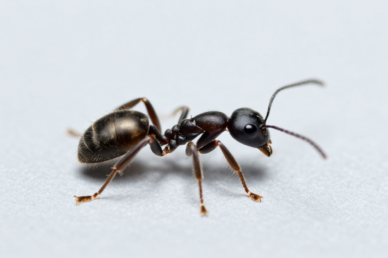 精致黑蚁爬行细节：冷调微距摄影作品