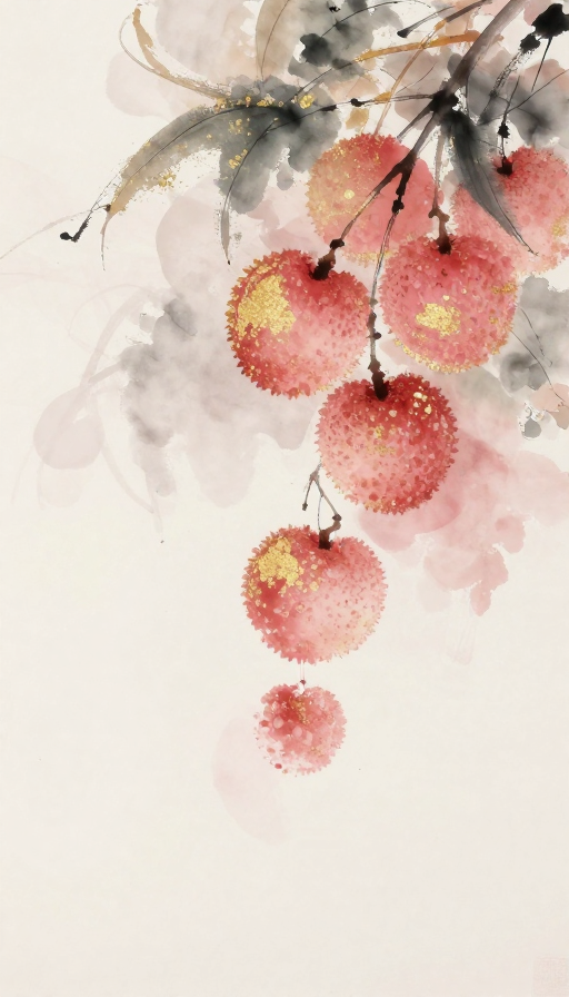 金箔荔枝：浪漫水墨风艺术插画