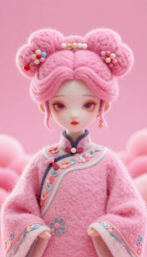 东方奇幻少女:毛毡质感国风插画
