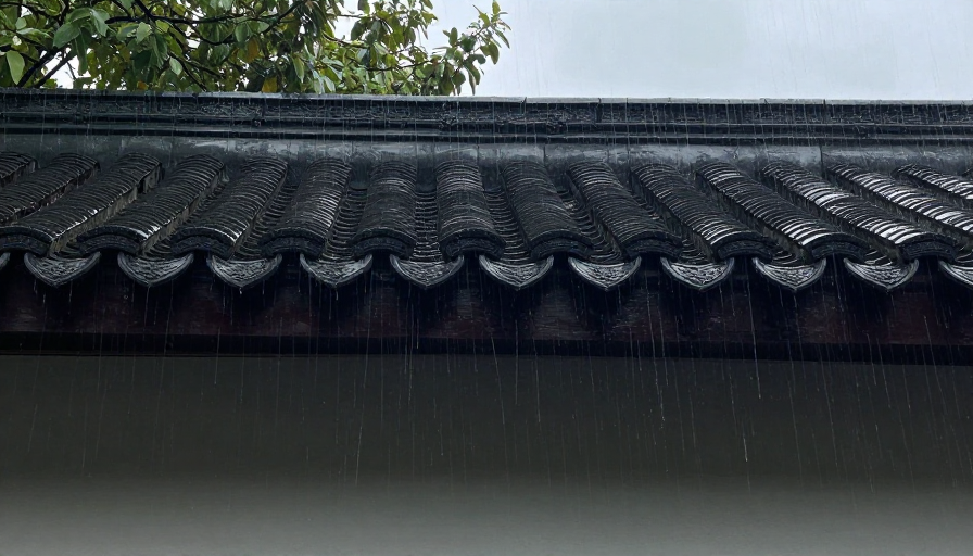 雨中屋檐下的浪漫邂逅：暖色光影与诗意瞬间