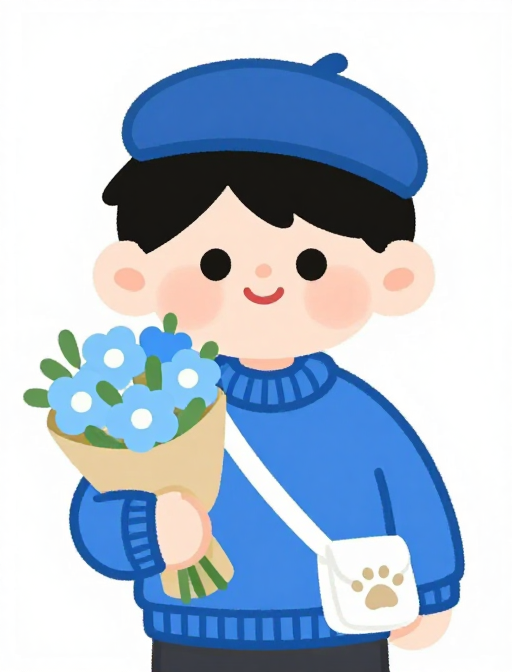 Q版萌系小哥哥：朦胧蓝调极简插画杰作
