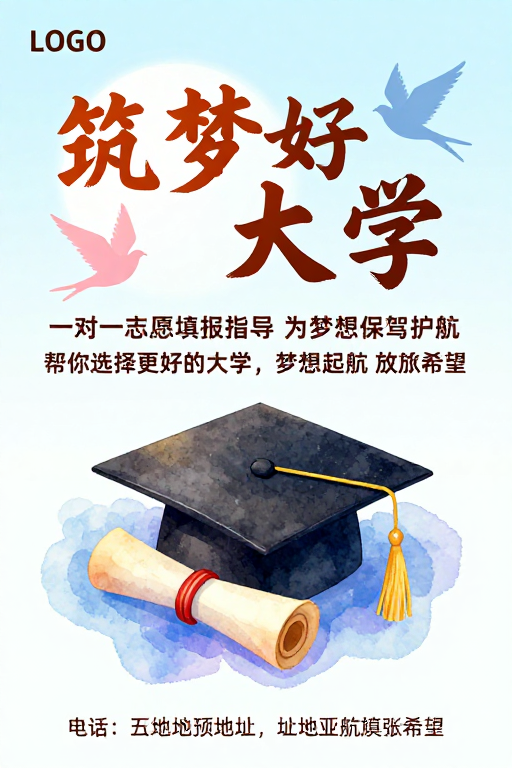 筑梦好大学手绘风招生宣传海报设计