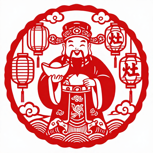 红白剪纸财神圆图