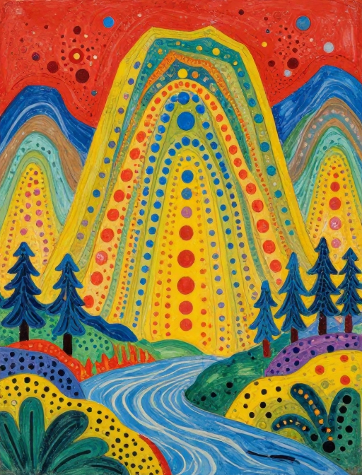 岩彩新韵：现代感山水与草间弥生风情的艺术融合