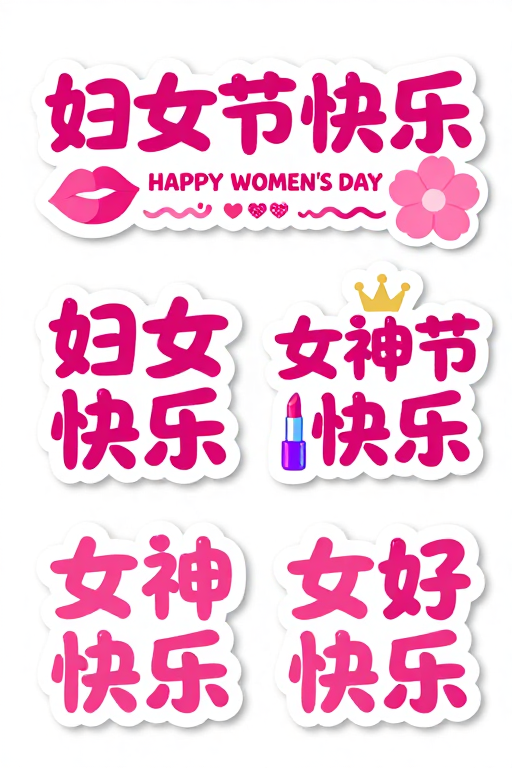 粉色手绘节日祝福文字贴纸设计