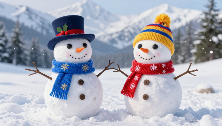 双雪人圣诞佳节:冬日雪景与温暖祝福