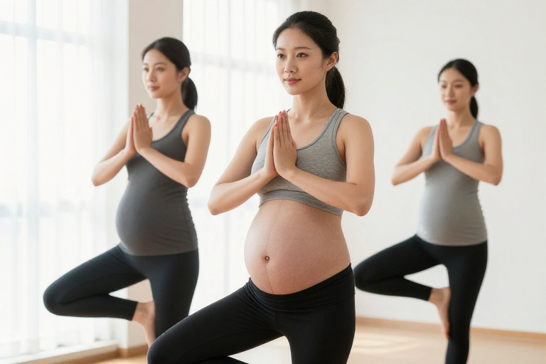 孕妇瑜伽：树式体式中的自然力量与柔光美