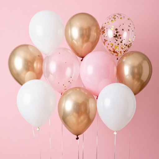 八色渐变气球组合摄影作品，展现高端材质与光影细节