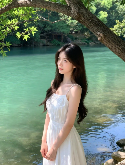 小清新河畔：中国美女与清澈流水的静谧邂逅