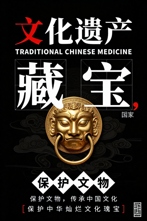 文化遗产与中医药主题的古典现代融合海报