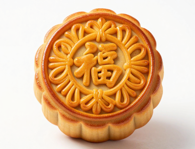 金橙色中式月饼浮雕细节高清特写