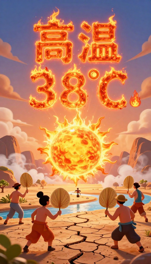 后羿遗落小太阳引高温38°C,3D国风卡通热浪图