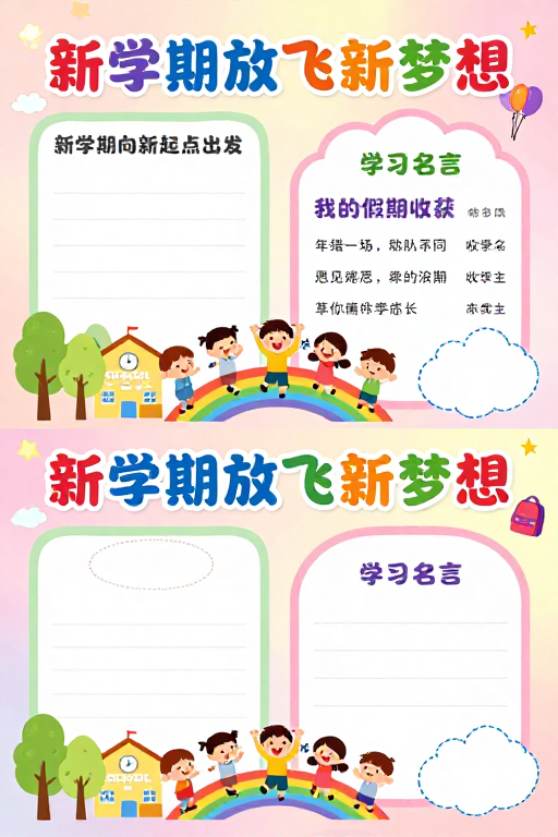 童趣校园海报：新学期放飞梦想