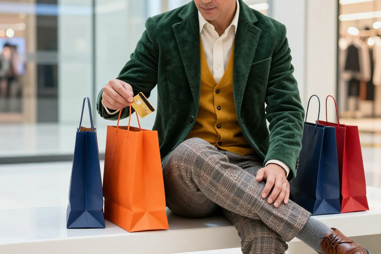 中年绅士优雅展示信用卡，现代商业广告摄影