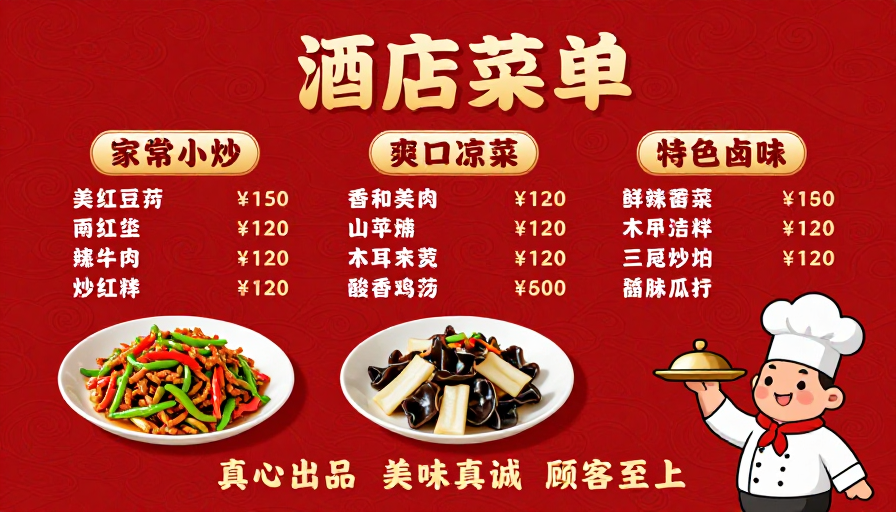 中式喜庆风格高端酒店菜单设计