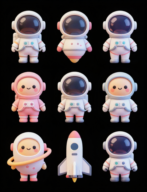 可爱宇航员与马卡龙色太空插图 UI 设计素材