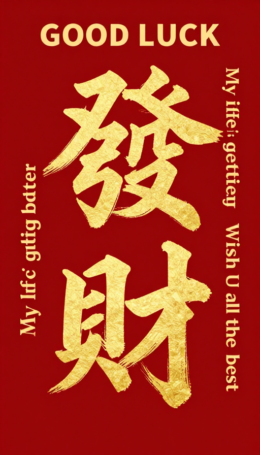 金色发财书法艺术:中国风创意祝福海报