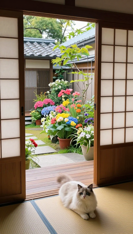 日式庭院鲜花与温馨家居生活