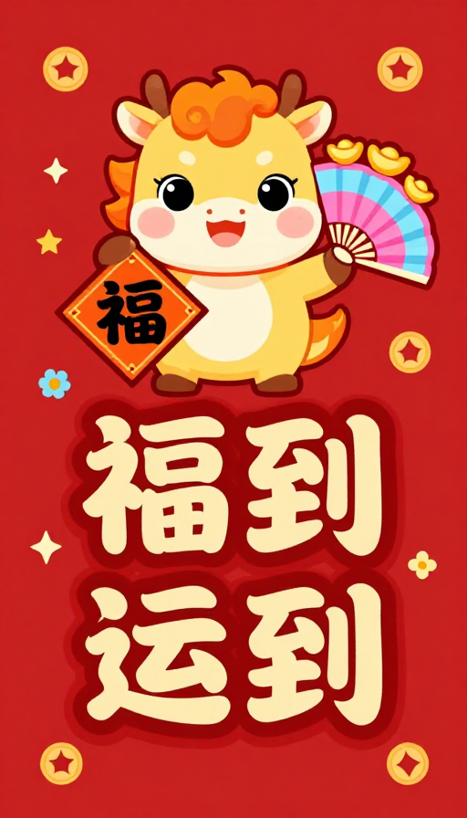 吉祥小马福运到·传统喜庆中国风海报