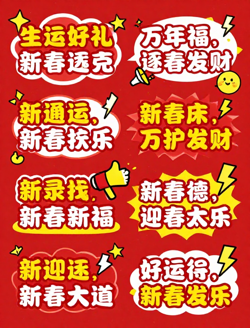 红色活力Q版插画：职场激励与新年祝福