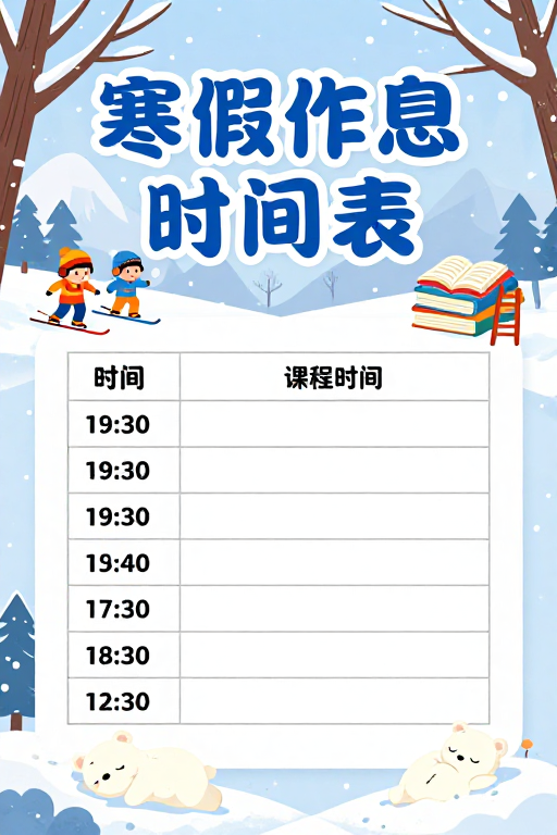 清新冬日：温馨寒假作息时间表插画海报
