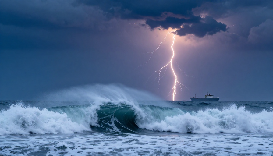 风暴巨浪与暗夜货轮:冷调摄影杰作