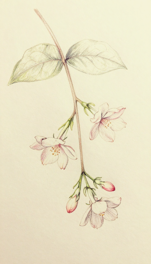 轻盈复古:彩铅手绘垂枝茉莉花