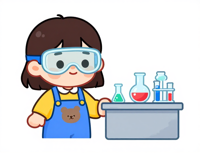 明艳卡通女孩科学实验插画：护目镜下的快乐探索