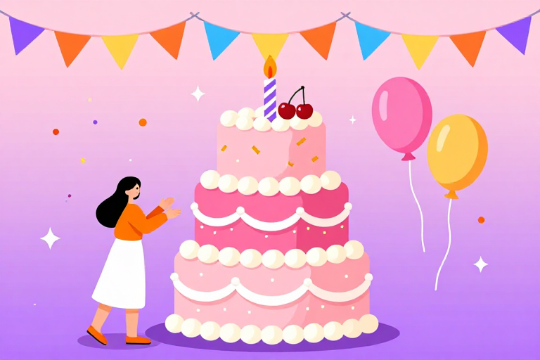 粉紫渐变生日庆祝插画：温馨节日贺卡设计