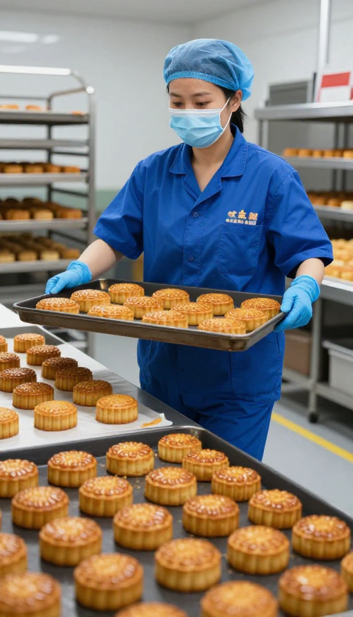 金黄月饼出炉:专业制作现场高清实景