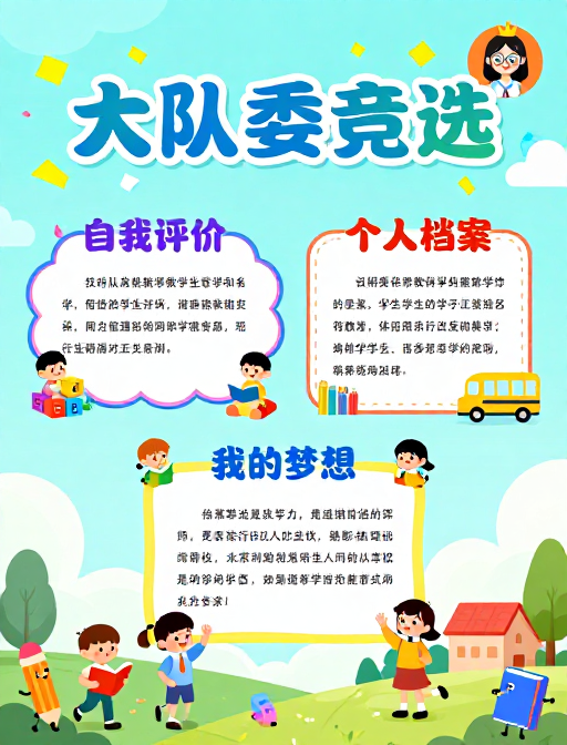 清新童趣:儿童大队委竞选活泼插画海报