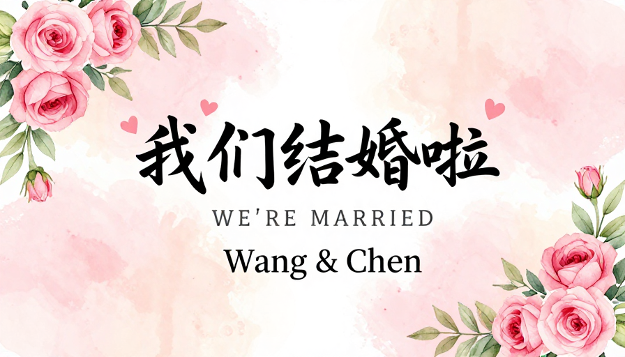 浪漫水彩婚礼邀请,典雅水墨与鲜花交织