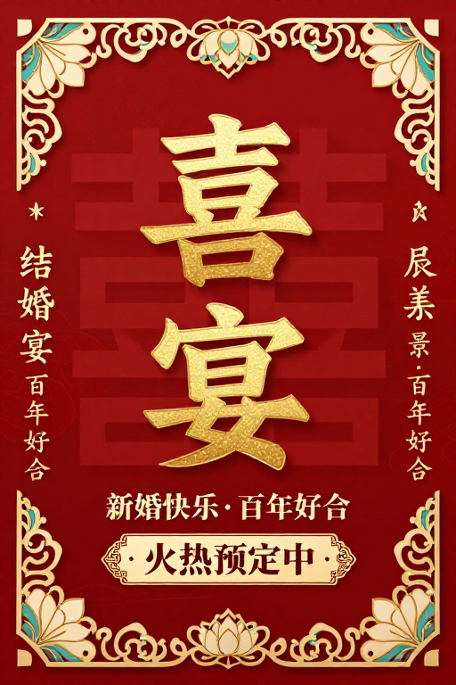 烫金喜宴·百年好合中式婚礼海报