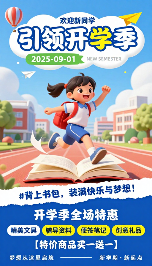 活力童趣开启新学期插画海报