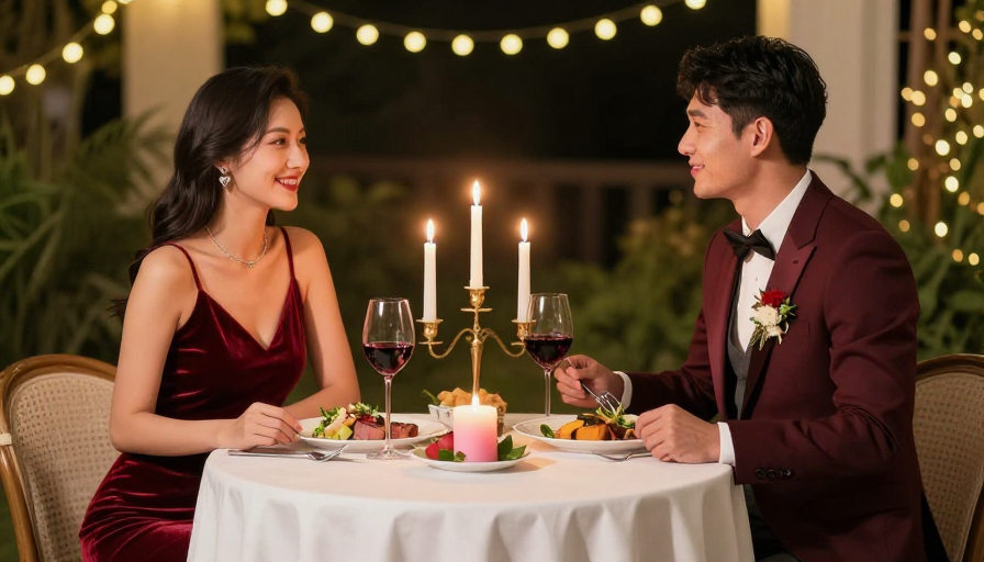 优雅晚宴：亚洲情侣的奢华晚餐时刻